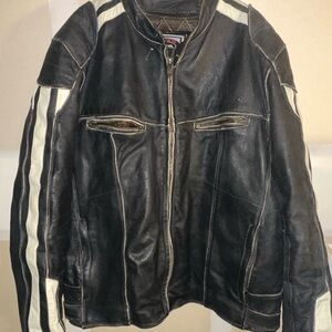 Men's Black and White Leather Bomber Jacket
